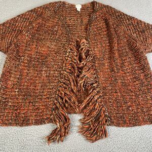 Chico's Cardigan Sweater Womens 2 L Brown Orange Open Front Wool Blend Ribbed